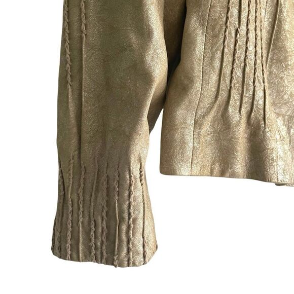 ELIE TAHARI Brigid Metallic Lambskin Leather Jacket Lightweight S - Picture 7 of 12